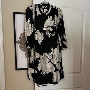 Umgee Black and Cream Floral Midi Dress